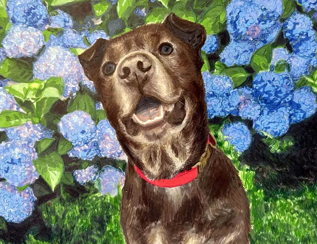 the same dog painted by hand from the hello paint paint by number kit