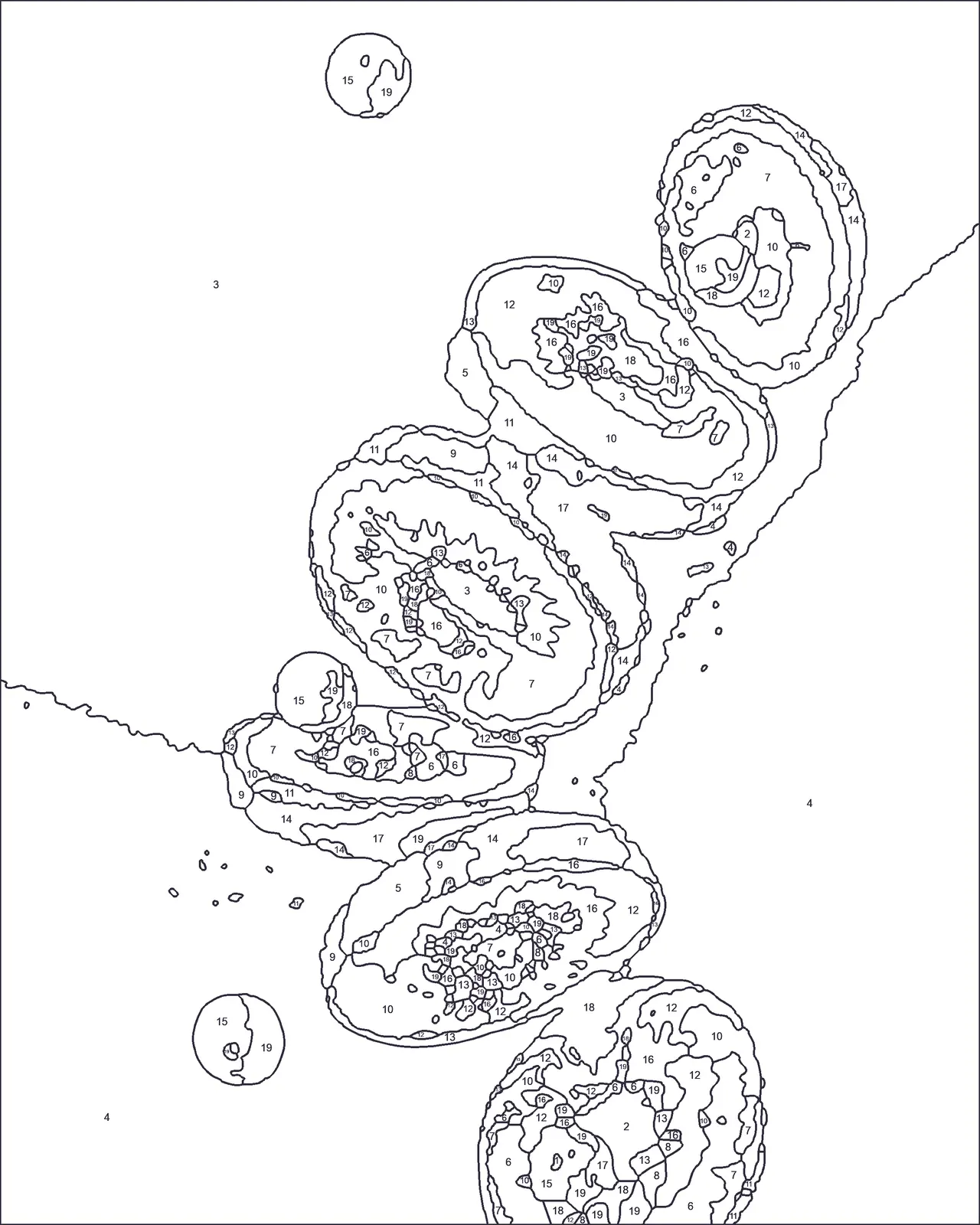 the numbered outline page from the kiwi slices colour by number kit