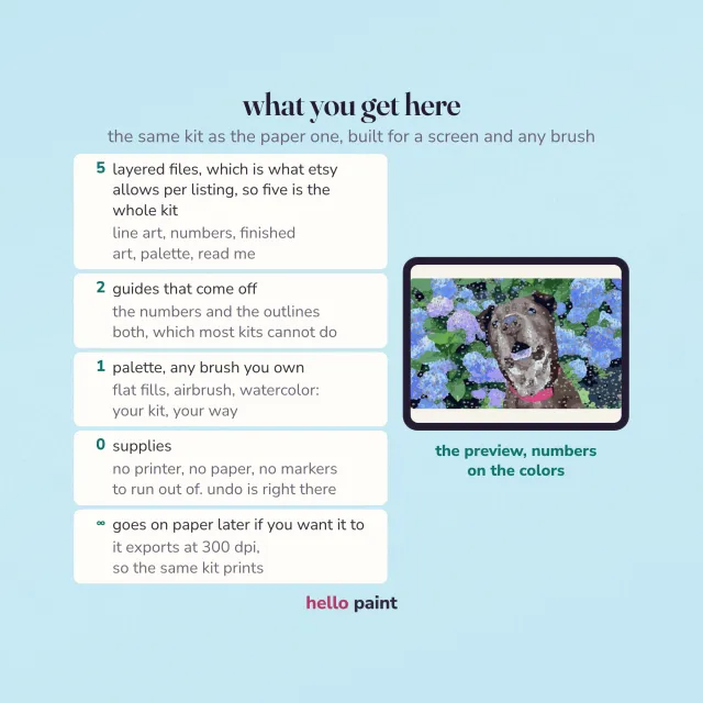 why this custom procreate kit rather than an app: every hello paint kit is set up and checked by a person before it is sent