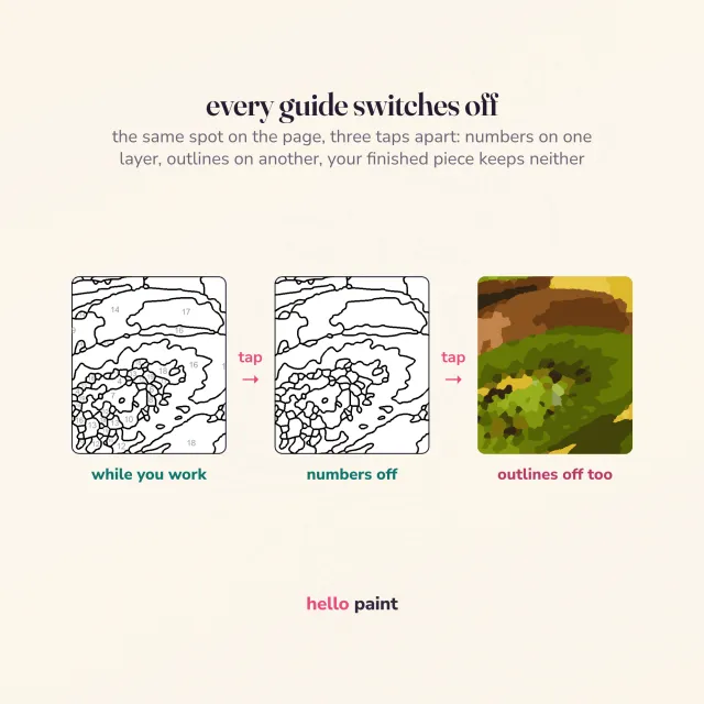 the numbers and the outlines both switch off when you finish, so the kiwi slices procreate kit leaves a painting rather than a coloring page